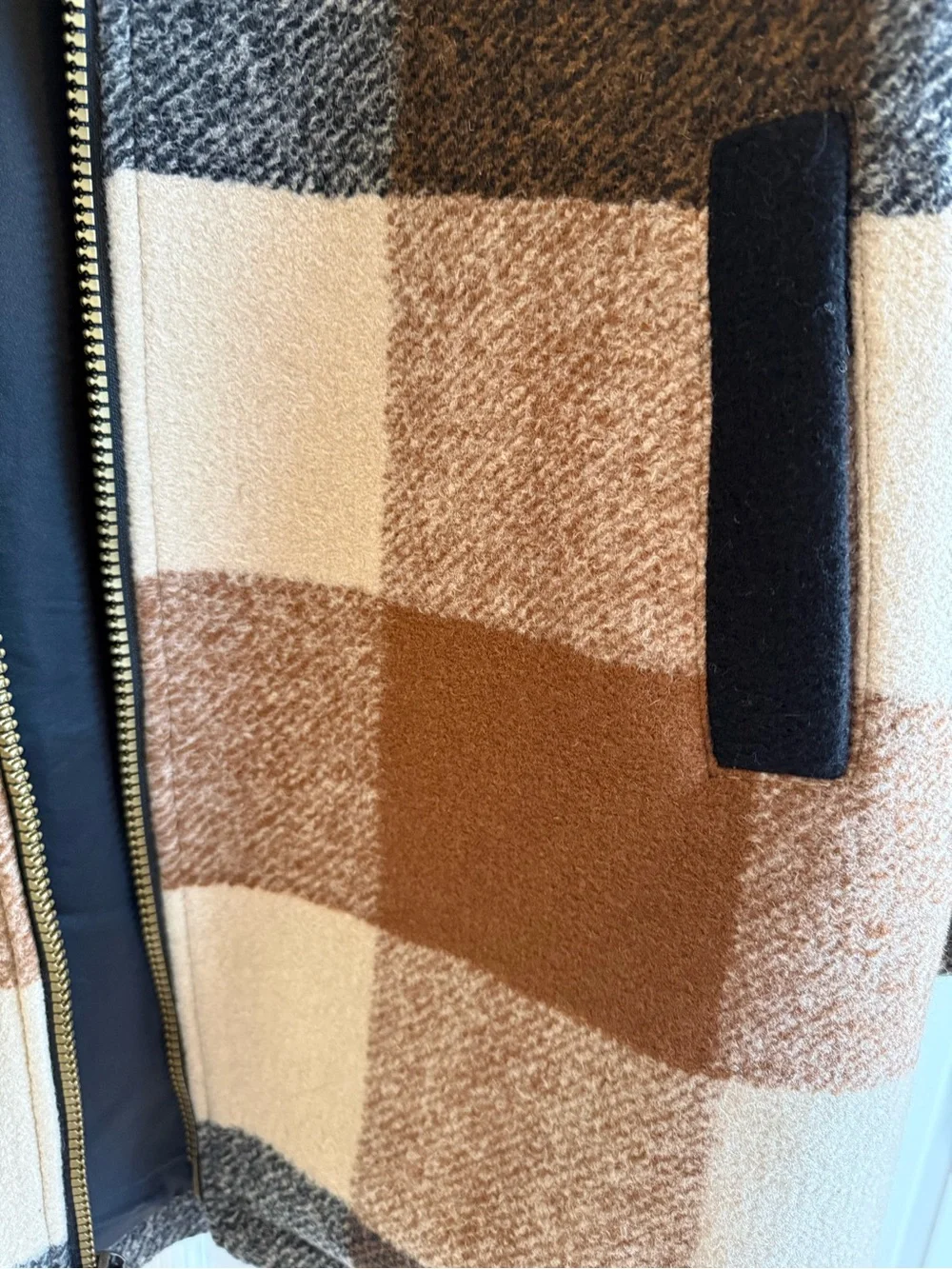Pendleton Women's Wool Blend Fall Brown & Cream Plaid Zip-Front Peacoat S